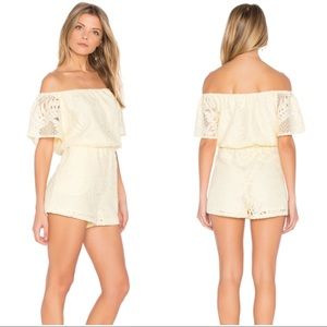 BB Dakota yellow lace off the shoulder romper NWT